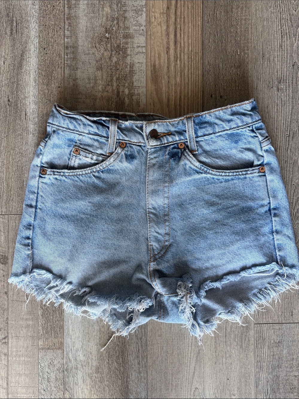 Vintage Levis Light Blue Denim Frayed Hem Women's Shorts